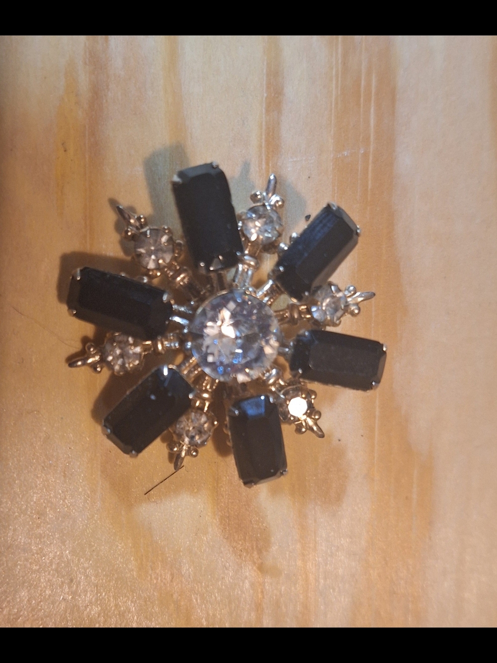 Black and Clear Crystal Floral Burst Brooch - Women's Jewelry- CORO